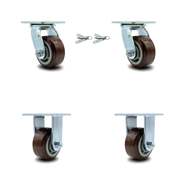 4 Inch Polyurethane Caster Set with Ball Bearings 2 Swivel Lock 2 Rigid SCC